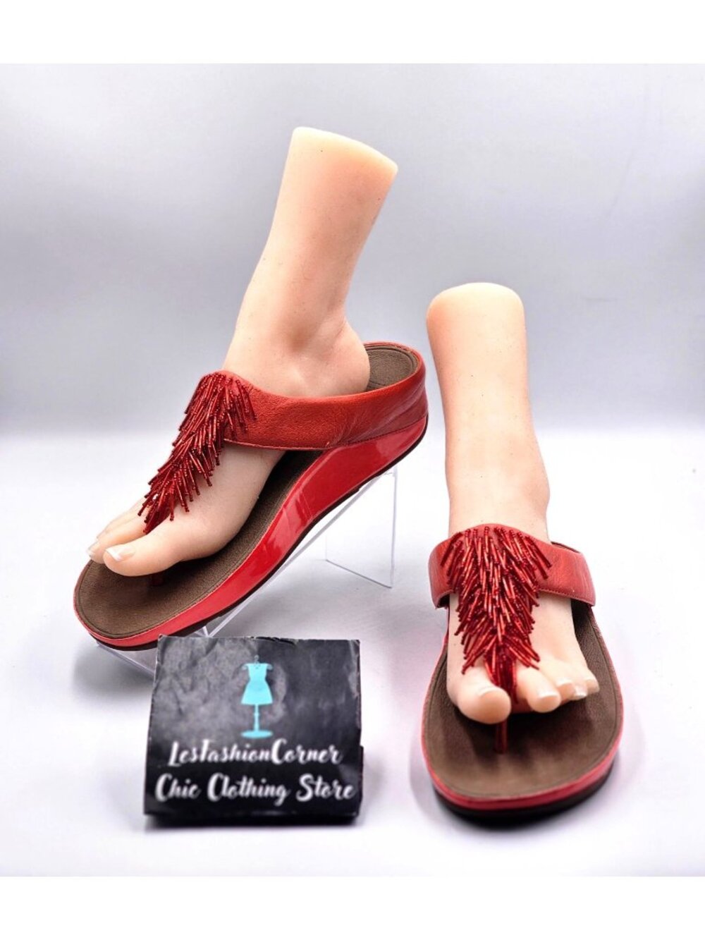 FitFlop Women's Orange Leather Cha Cha Beaded Fringe Thong Sandals Size 10 3341